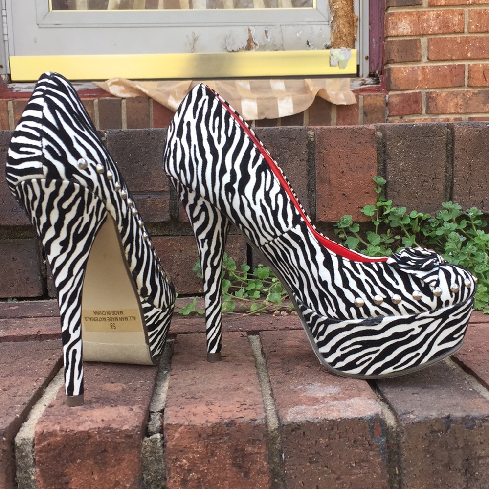 Zebra Print Stud Platform Closed Toe Sexy Heels - image 4